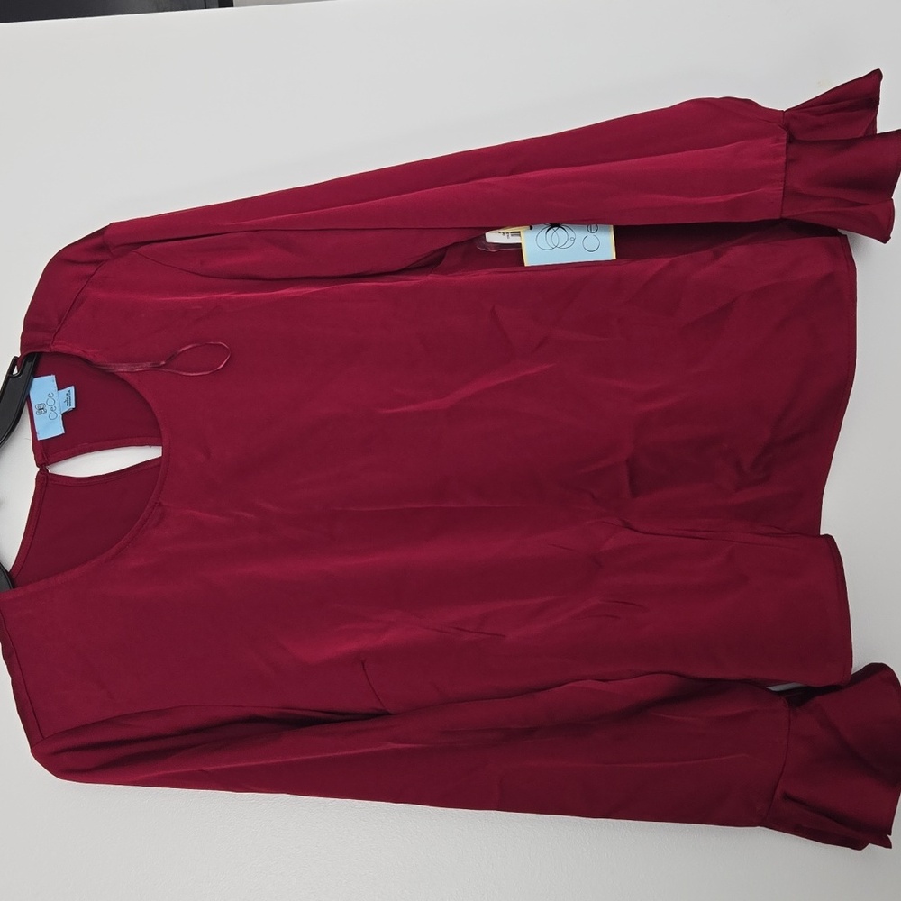 CeCe Mulberry RED satin Blouse